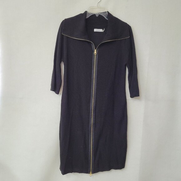 Calvin Klein Dress Womens L‎ Black Zipper Front Sweater 3/4 Sleeve Sheath Knit - Picture 2 of 14